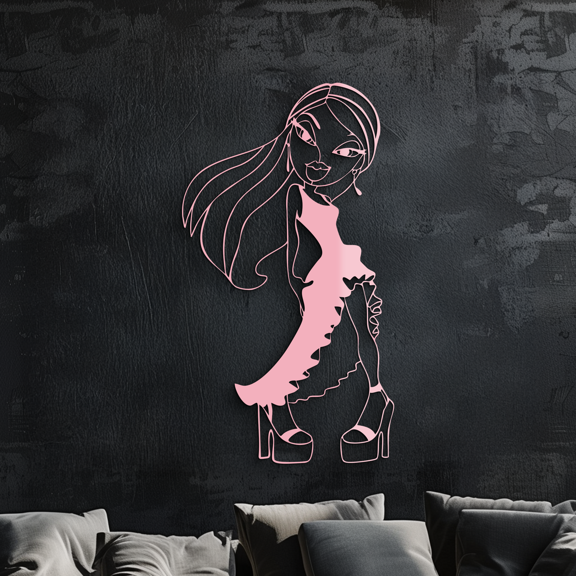 Bratz Doll Silhouette Modern Wall Art – Pink Metal Wall Décor - KAFGP180 - Tampa Home & Garden Store