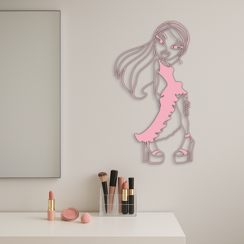 Bratz Doll Silhouette Modern Wall Art – Pink Metal Wall Décor - KAFGP180 - Tampa Home & Garden Store