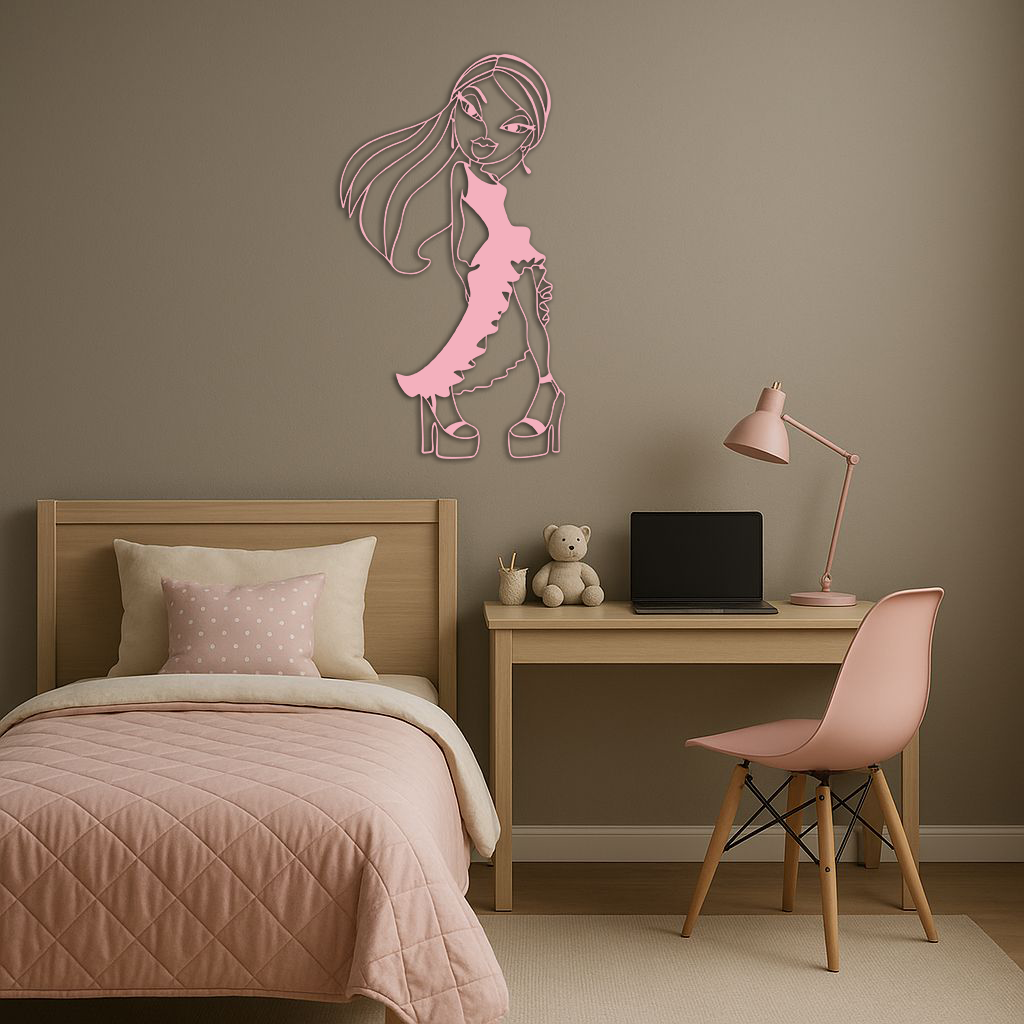 Bratz Doll Silhouette Modern Wall Art – Pink Metal Wall Décor - KAFGP180 - Tampa Home & Garden Store