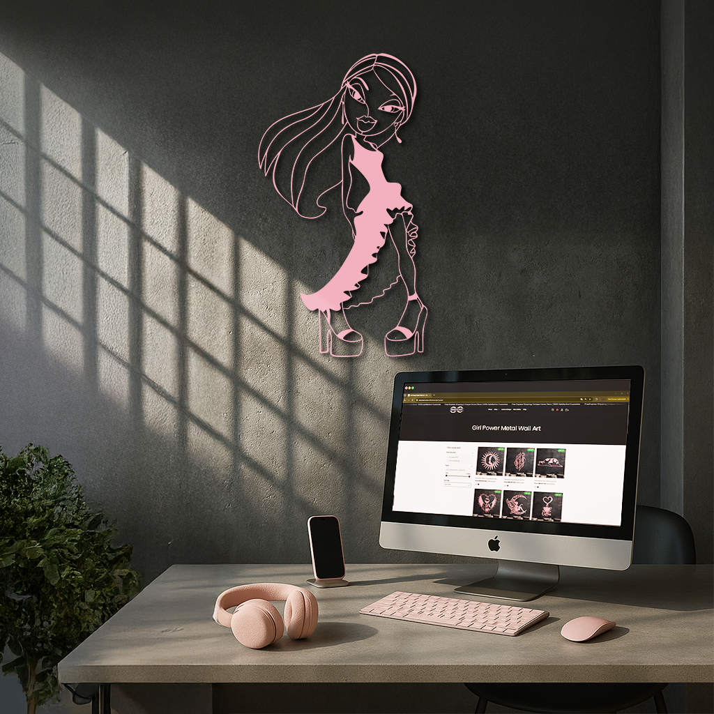 Bratz Doll Silhouette Modern Wall Art – Pink Metal Wall Décor - KAFGP180 - Tampa Home & Garden Store