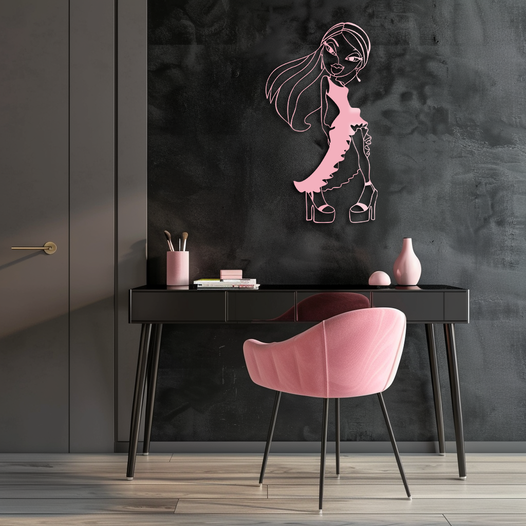 Bratz Doll Silhouette Modern Wall Art – Pink Metal Wall Décor - KAFGP180 - Tampa Home & Garden Store
