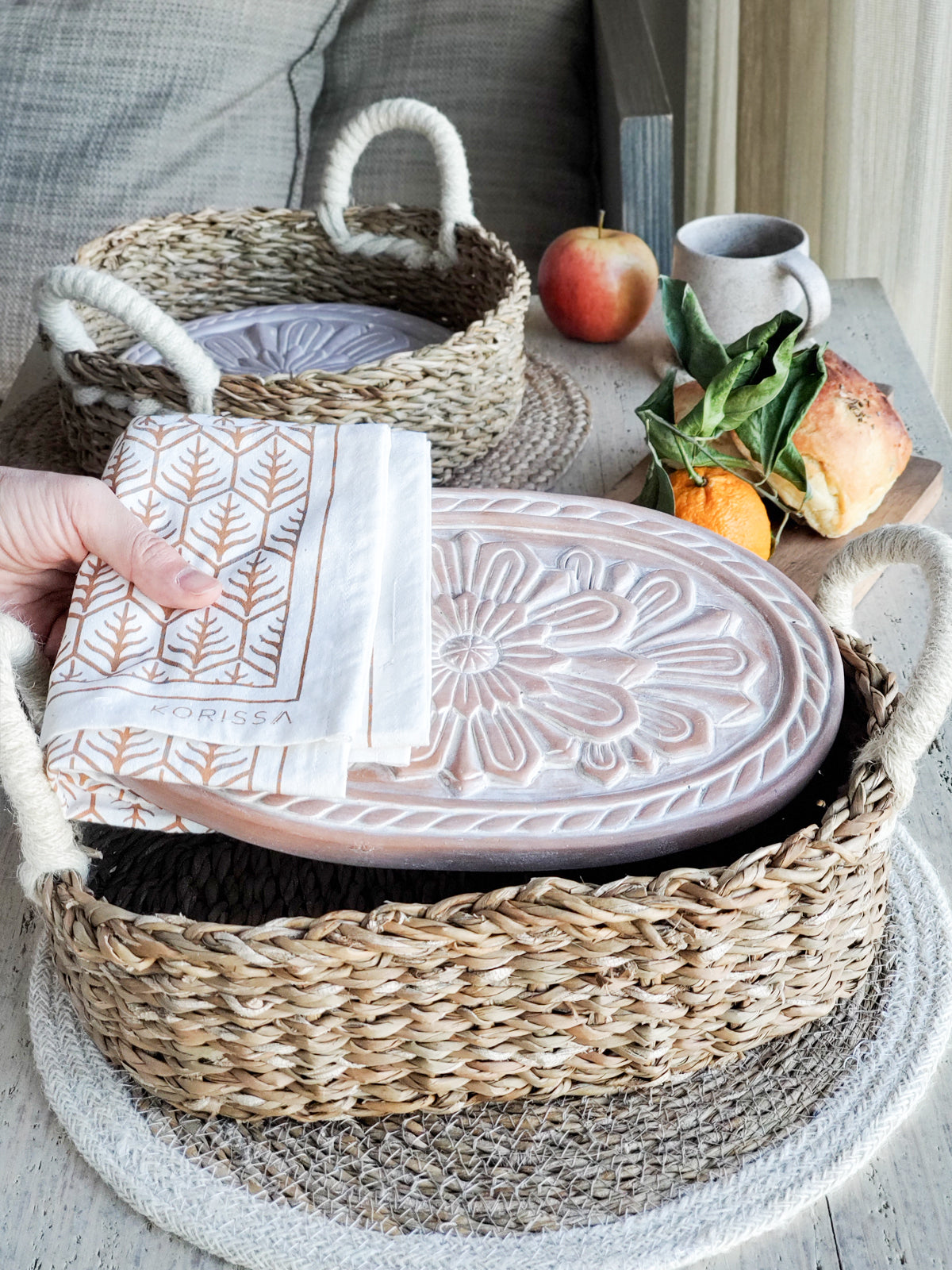 Bread Warmer & Basket Gift Set with Tea Towel - Flower - Tampa Home & Garden Store