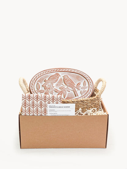 Bread Warmer & Basket Gift Set with Tea Towel - Lovebird Oval - Tampa Home & Garden Store