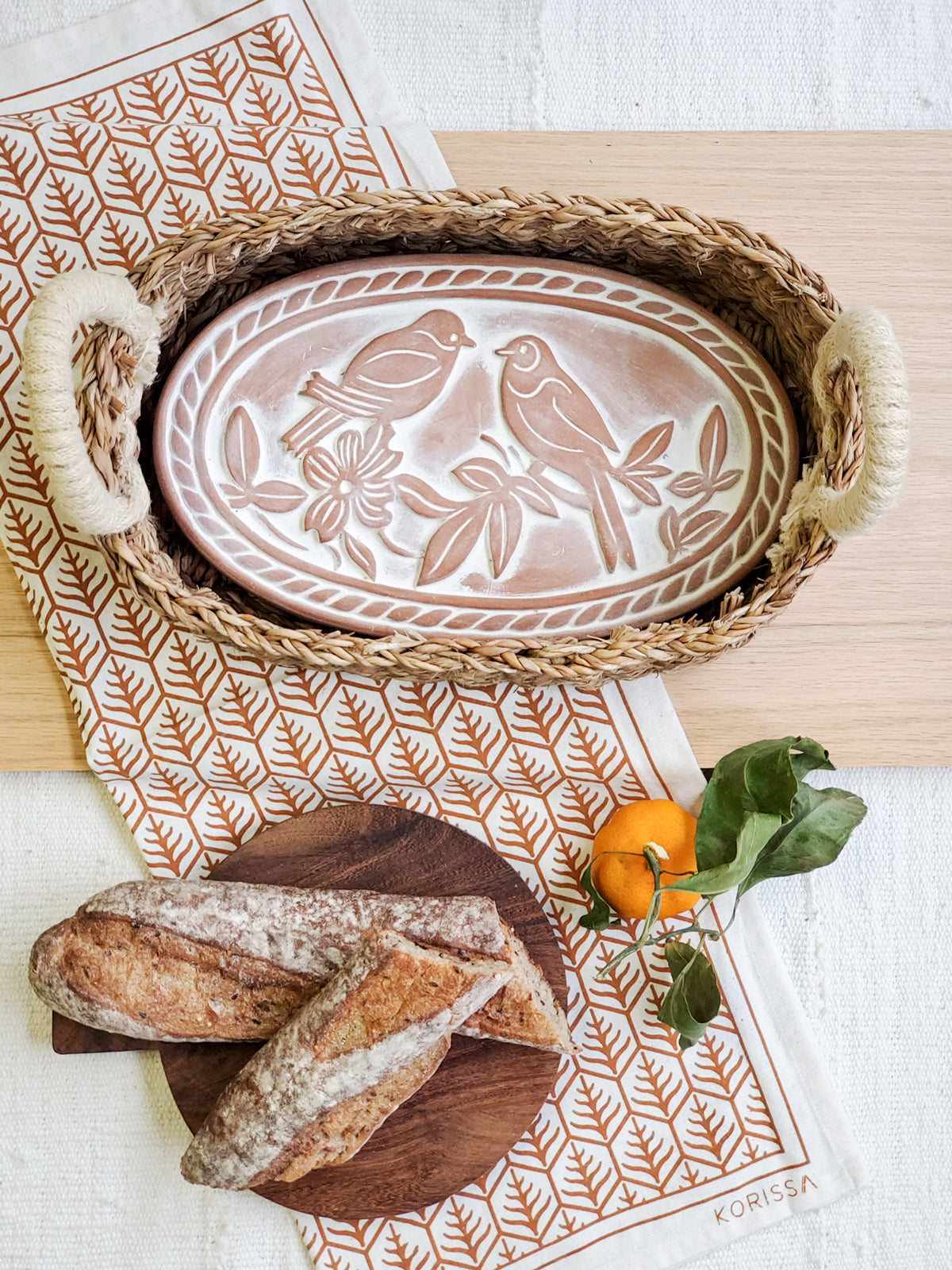 Bread Warmer & Basket Gift Set with Tea Towel - Lovebird Oval - Tampa Home & Garden Store