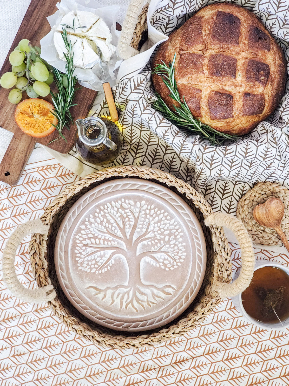 Bread Warmer & Basket Gift Set with Tea Towel - Tree of Life Round - Tampa Home & Garden Store