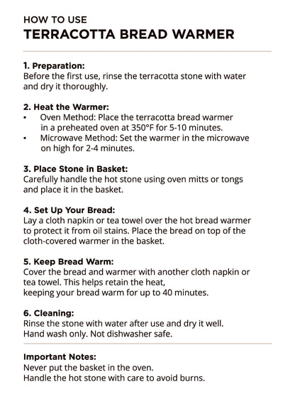 Bread Warmer & Basket Owl Oval by KORISSA - terracotta warming instructions on Tampa Home & Garden Store