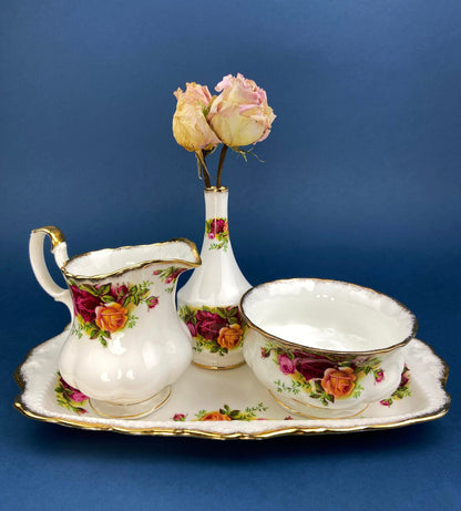Breakfast Tray, Creamer, Sugar Bowl, and Vase by Royal Albert. Old Country Roses Motif.  Made in England. Gift for Her. Gift for Mother. - Tampa Home & Garden Store