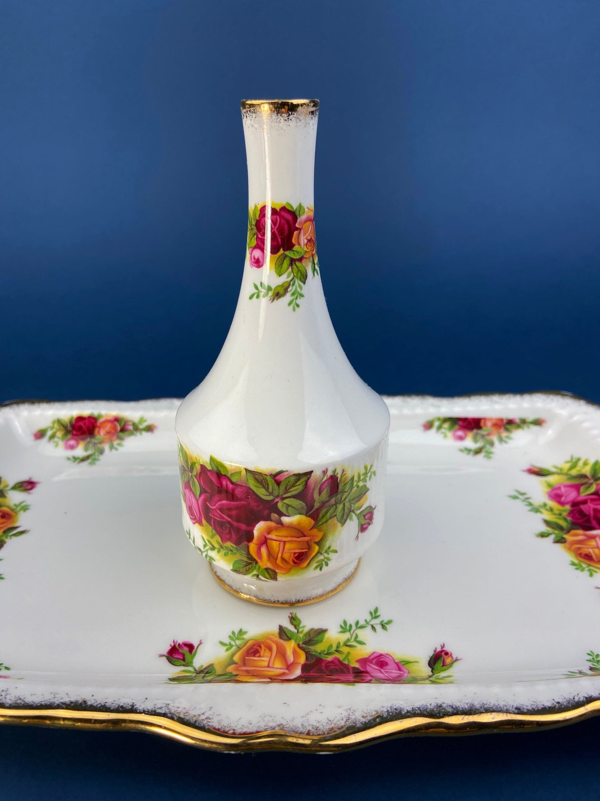 Breakfast Tray, Creamer, Sugar Bowl, and Vase by Royal Albert. Old Country Roses Motif.  Made in England. Gift for Her. Gift for Mother. - Tampa Home & Garden Store