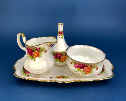 Breakfast Tray, Creamer, Sugar Bowl, and Vase by Royal Albert. Old Country Roses Motif.  Made in England. Gift for Her. Gift for Mother. - Tampa Home & Garden Store