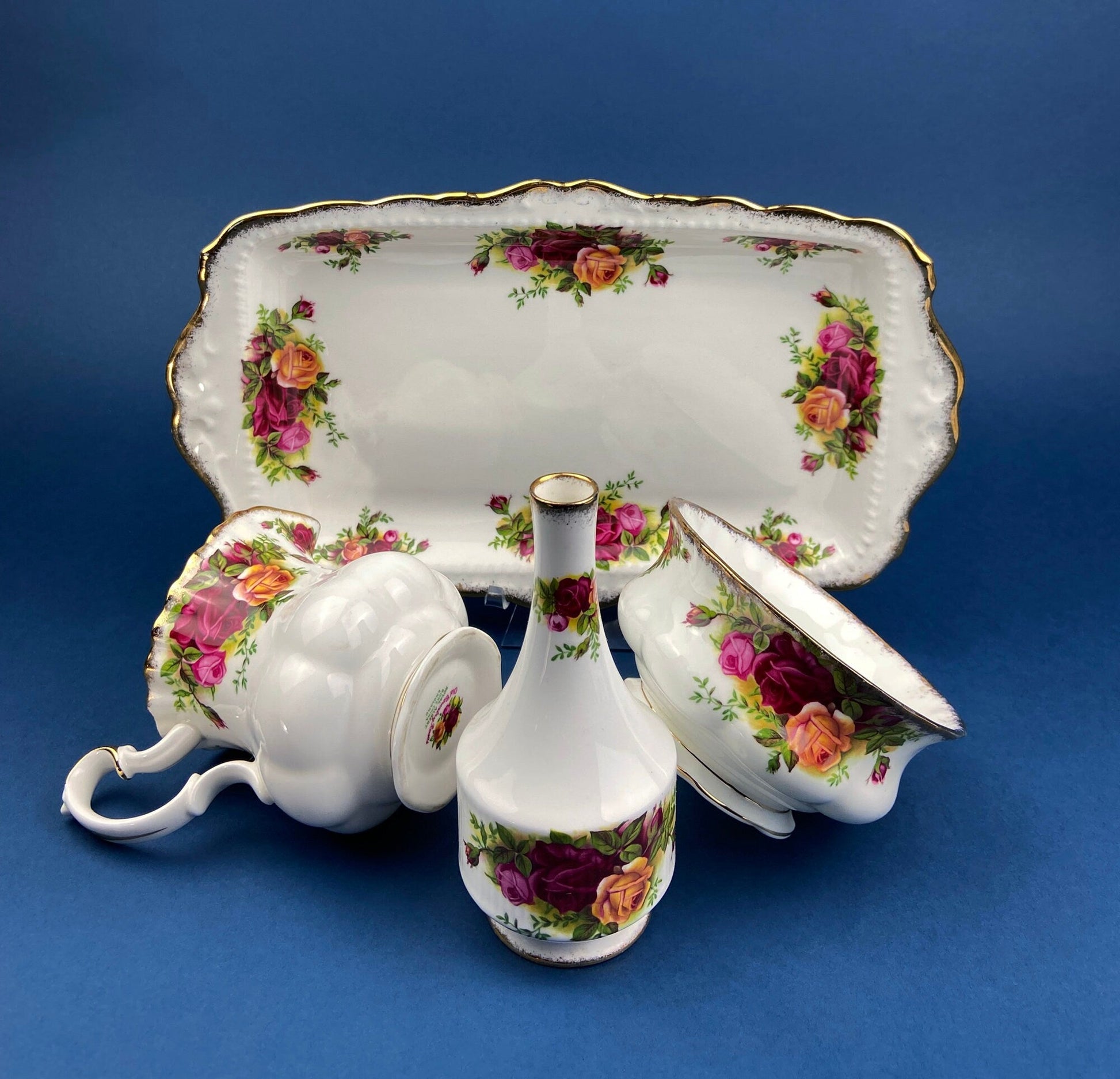 Breakfast Tray, Creamer, Sugar Bowl, and Vase by Royal Albert. Old Country Roses Motif.  Made in England. Gift for Her. Gift for Mother. - Tampa Home & Garden Store