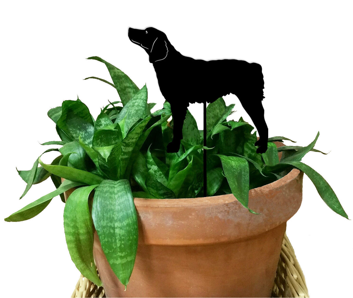 Brittany plant stake by Rustica Ornamentals, black dog silhouette atop terracotta pot greenery on Tampa Home & Garden Store