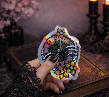Broken Skeleton Clock Die Cut Waterproof Sticker—Timeless beauty with a gothic twist! - Tampa Home & Garden Store