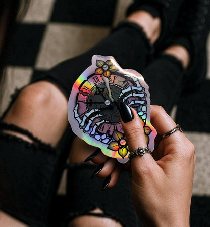 Broken Skeleton Clock Die Cut Waterproof Sticker—Timeless beauty with a gothic twist! - Tampa Home & Garden Store