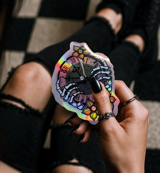 Broken Skeleton Clock Die Cut Waterproof Sticker—Timeless beauty with a gothic twist! - Tampa Home & Garden Store