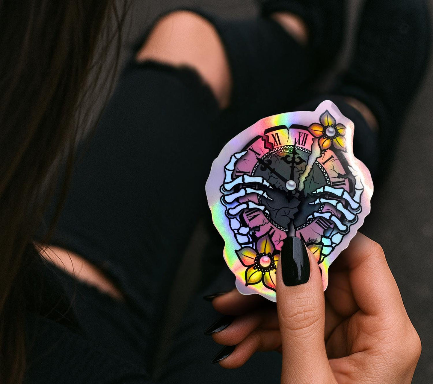 Broken Skeleton Clock Die Cut Waterproof Sticker—Timeless beauty with a gothic twist! - Tampa Home & Garden Store