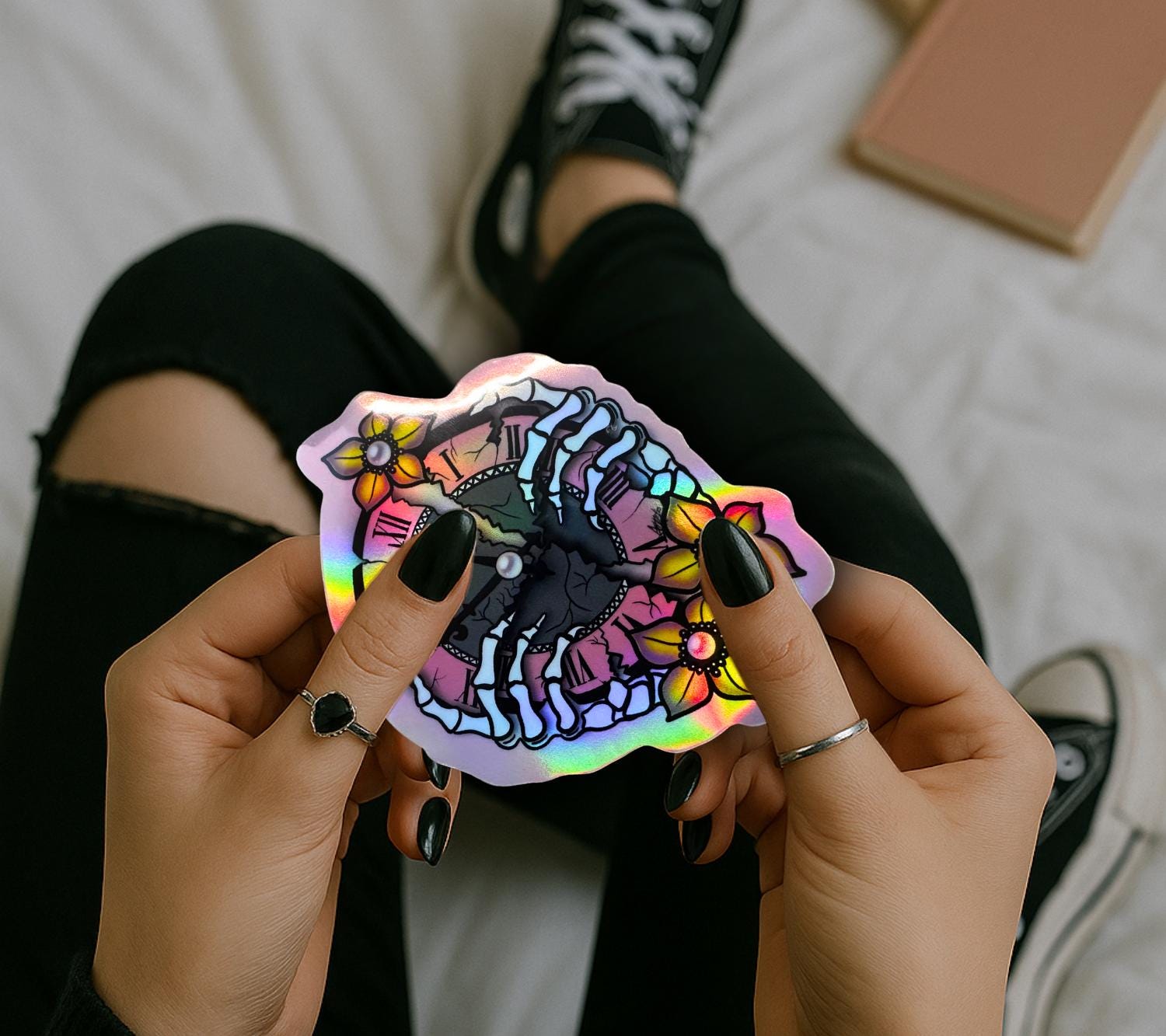 Broken Skeleton Clock Die Cut Waterproof Sticker—Timeless beauty with a gothic twist! - Tampa Home & Garden Store