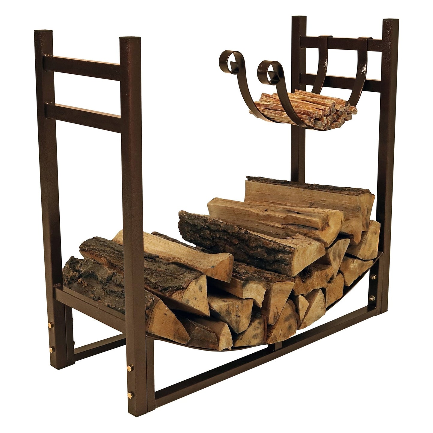 Bronze Metal Indoor/Outdoor Firewood Log Rack with Removeable Kindle Holder - Tampa Home & Garden Store