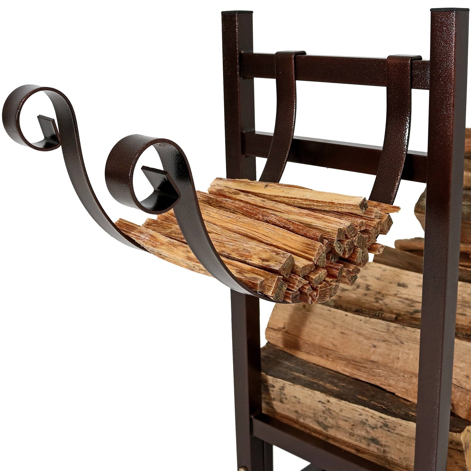 Bronze Metal Indoor/Outdoor Firewood Log Rack with Removeable Kindle Holder - Tampa Home & Garden Store