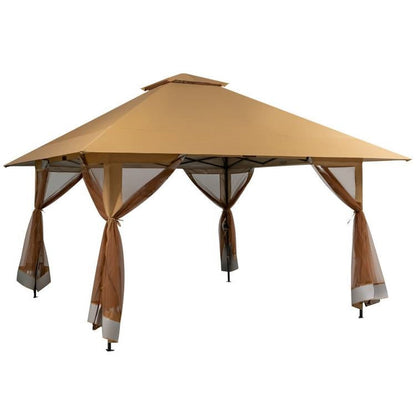 Brown 13 x 13 Ft Pop-Up Gazebo Outdoor Canopy w/ Mesh Mosquito Netting Sidewalls - Tampa Home & Garden Store