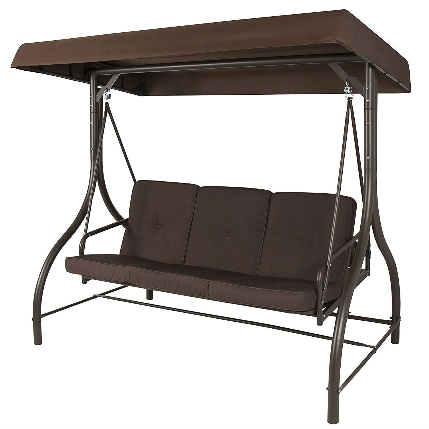 Brown 3-Person Outdoor Porch Swing with Canopy - Tampa Home & Garden Store