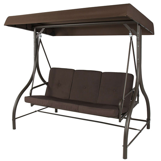 Brown 3-Person Outdoor Porch Swing with Canopy - Tampa Home & Garden Store