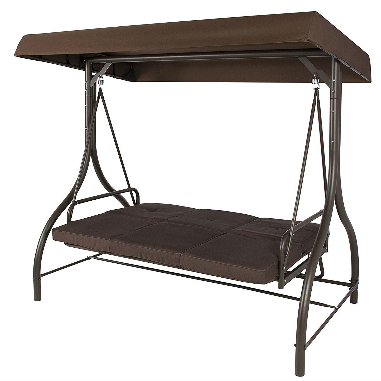 Brown 3-Person Outdoor Porch Swing with Canopy - Tampa Home & Garden Store