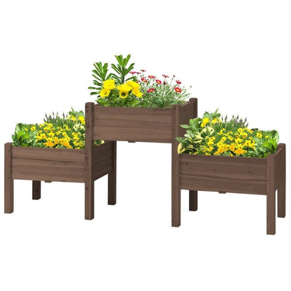 Brown 3 Wooden Elevated Planter Raised Garden Beds - Tampa Home & Garden Store