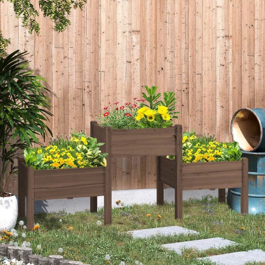 Brown 3 Wooden Elevated Planter Raised Garden Beds - Tampa Home & Garden Store