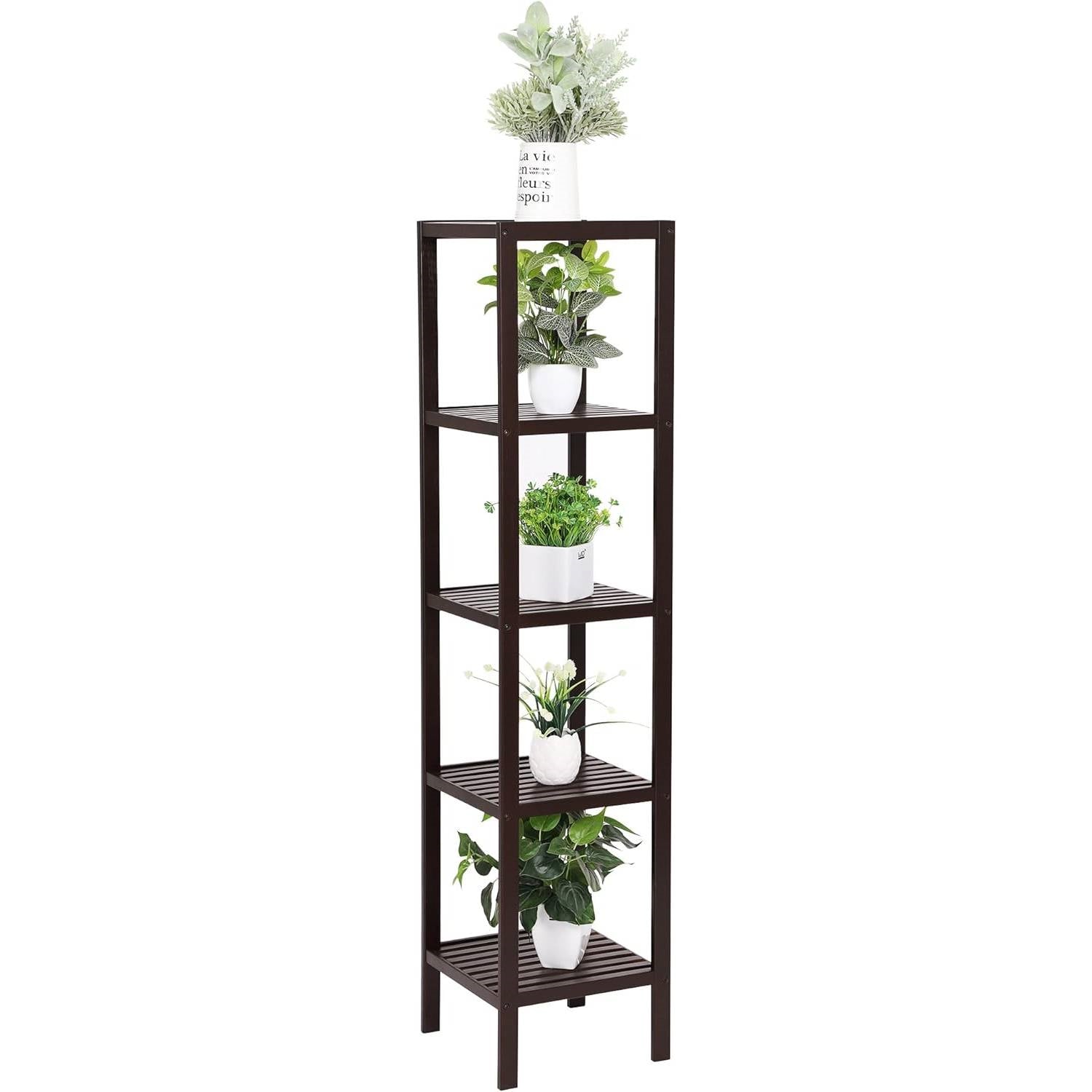 Brown Bamboo Wood 4-Shelf Versatile Storage Unit Rack Narrow Bookcase - Tampa Home & Garden Store