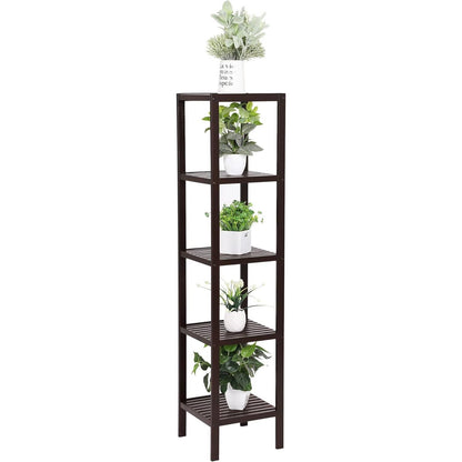Brown Bamboo Wood 4-Shelf Versatile Storage Unit Rack Narrow Bookcase - Tampa Home & Garden Store