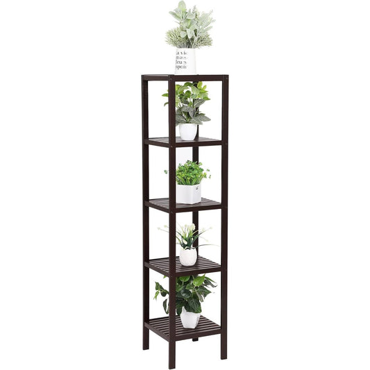 Brown Bamboo Wood 4-Shelf Versatile Storage Unit Rack Narrow Bookcase - Tampa Home & Garden Store