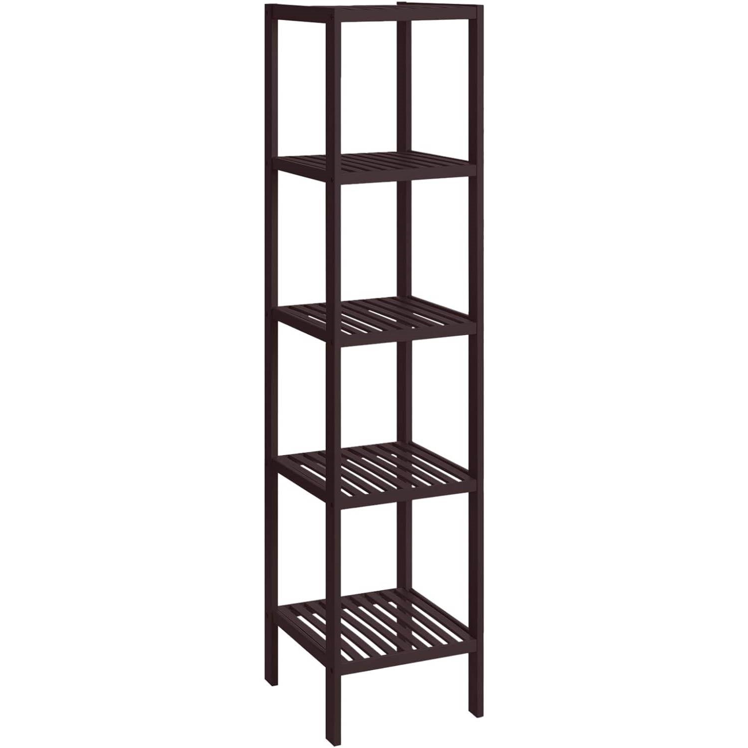 Brown Bamboo Wood 4-Shelf Versatile Storage Unit Rack Narrow Bookcase - Tampa Home & Garden Store