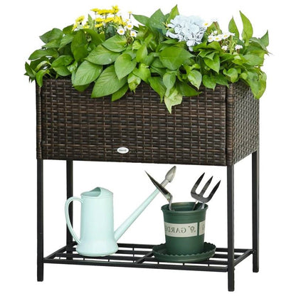 Brown Modern PE Rattan Wicker Raised Garden Bed Elevated Planter Box - Tampa Home & Garden Store