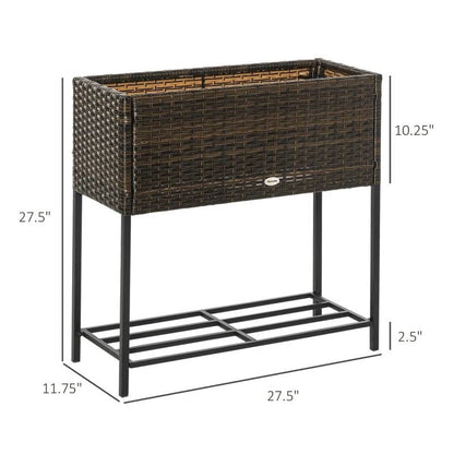 Brown Modern PE Rattan Wicker Raised Garden Bed Elevated Planter Box - Tampa Home & Garden Store