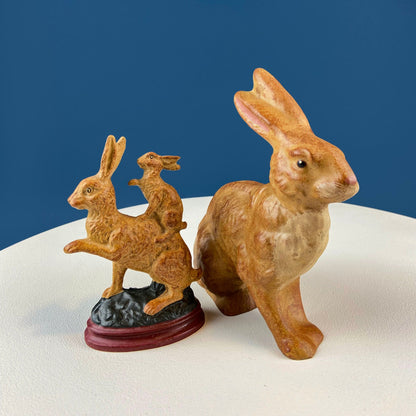 Brown Mom Bunny Figurine Carrying Baby Rabbit on her Back. Cute Rustic Ceramic Easter Decor. Spring Celebration. Modern Farmhouse. - Tampa Home & Garden Store
