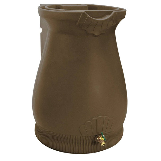 Brown Oak 65 Gallon Plastic Urn Rain Barrel with Planter Top - Tampa Home & Garden Store