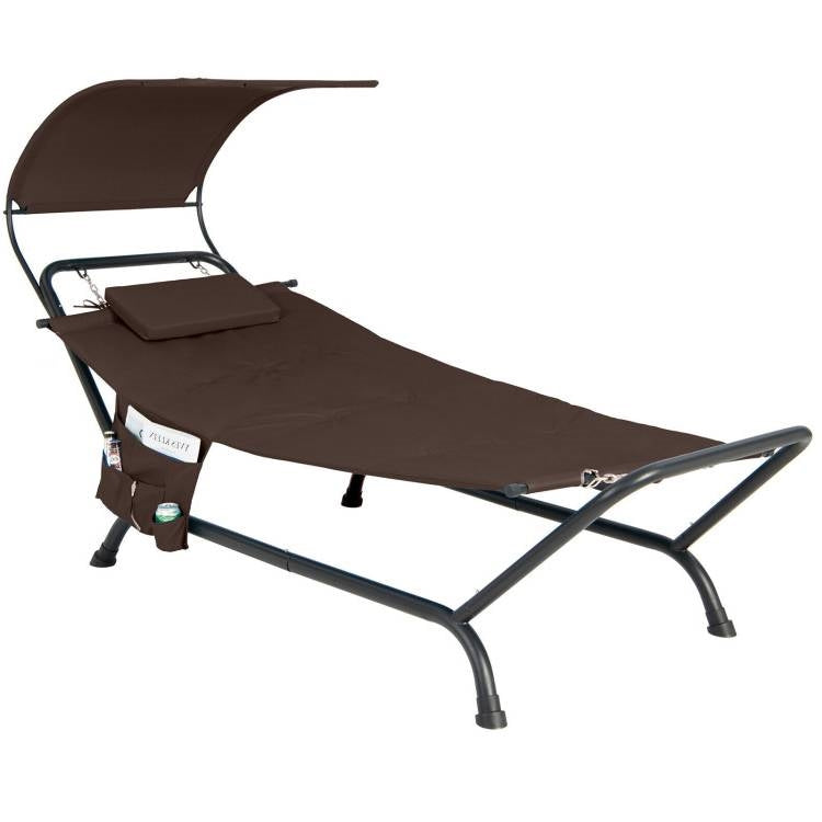 Brown Outdoor Hammock Style Chaise Lounge Chair Cot with Canopy and Storage Bag - Tampa Home & Garden Store