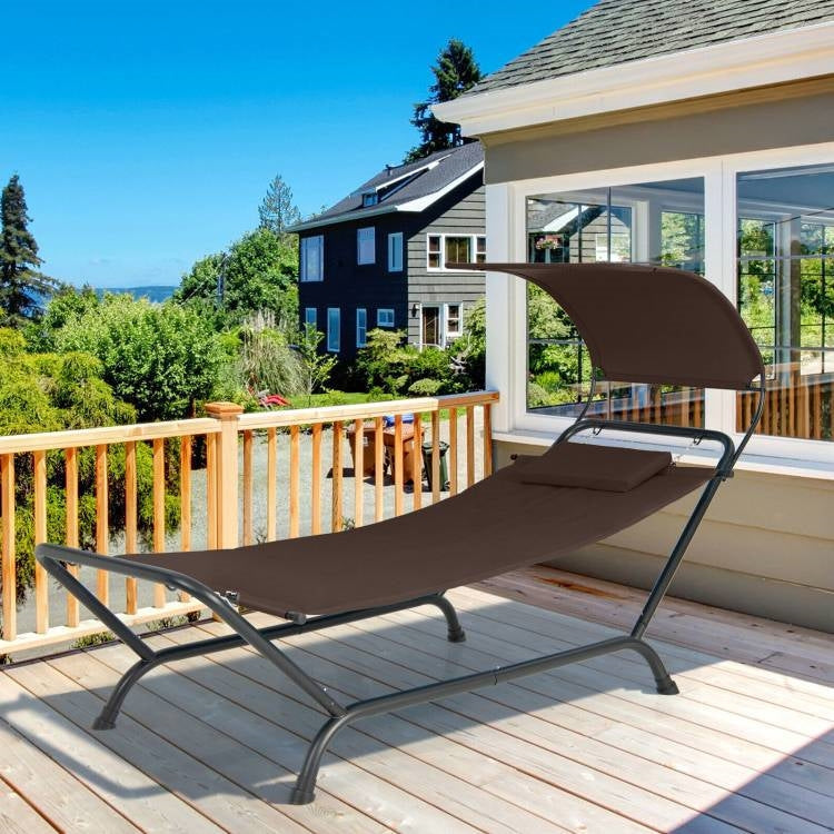 Brown Outdoor Hammock Style Chaise Lounge Chair Cot with Canopy and Storage Bag - Tampa Home & Garden Store
