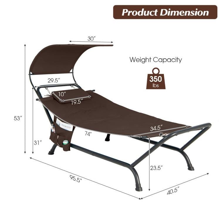 Brown Outdoor Hammock Style Chaise Lounge Chair Cot with Canopy and Storage Bag - Tampa Home & Garden Store
