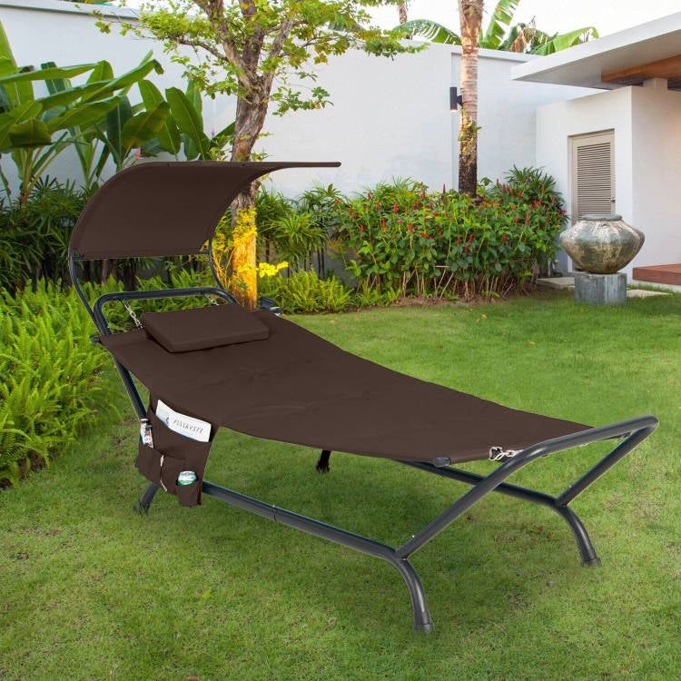 Brown Polyester Chaise Lounge Chair Hammock with Canopy and Storage Bag - Tampa Home & Garden Store