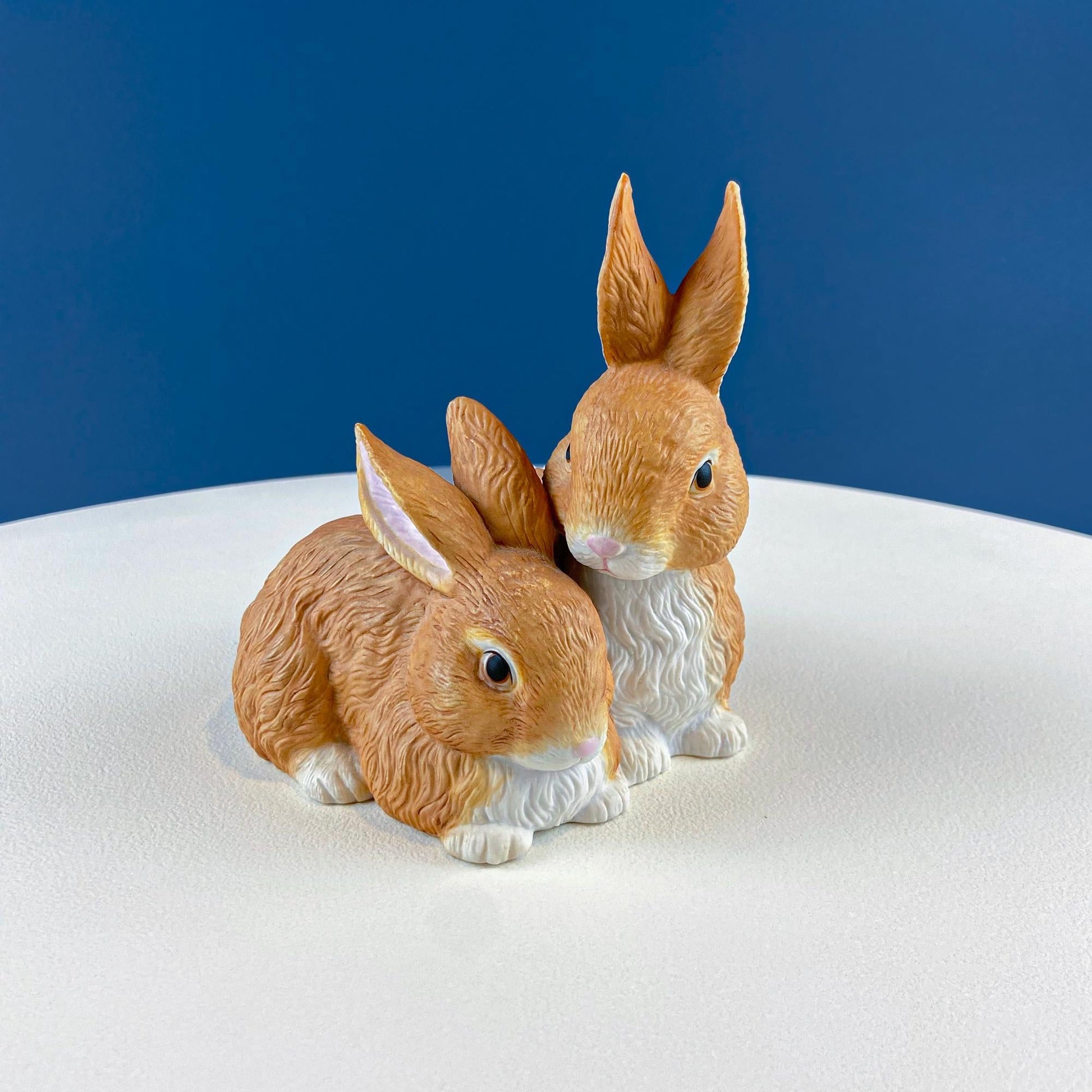 Brown Porcelain Figurine of 2 Snuggling Bunnies. Cute Hand Painted Rabbits Statuette. Gift for Him Her Bunny Collector Kids. Easter Display - Tampa Home & Garden Store