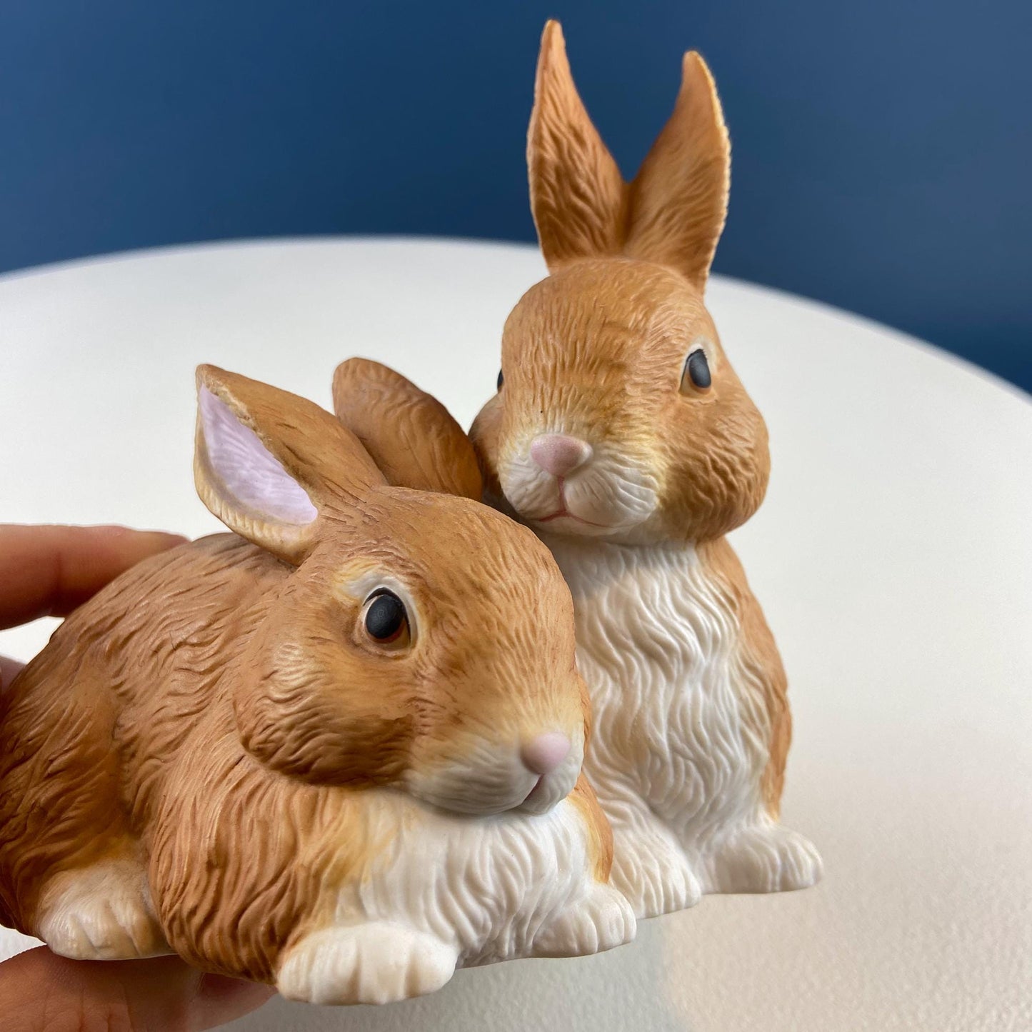 Brown Porcelain Figurine of 2 Snuggling Bunnies. Cute Hand Painted Rabbits Statuette. Gift for Him Her Bunny Collector Kids. Easter Display - Tampa Home & Garden Store