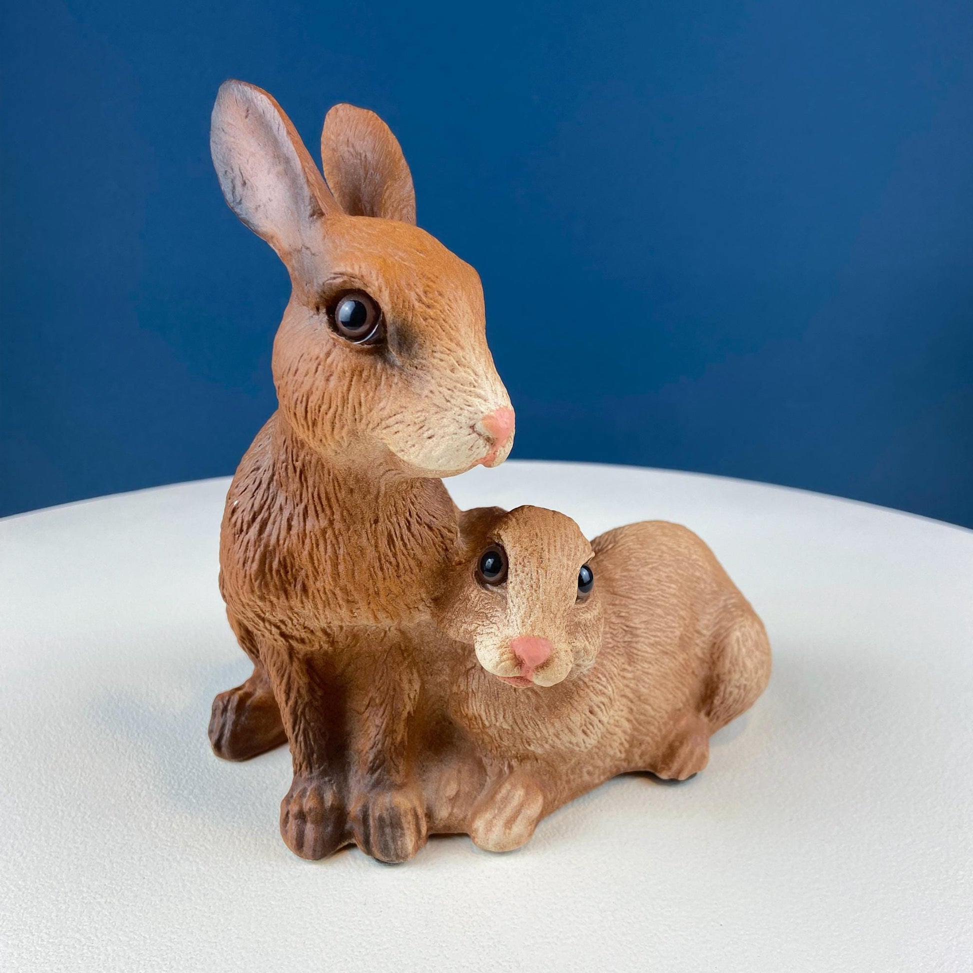Brown Porcelain Figurine of 2 Snuggling Bunnies. Cute Hand Painted Rabbits Statuette. Gift for Him Her Bunny Collector Kids. Easter Display - Tampa Home & Garden Store