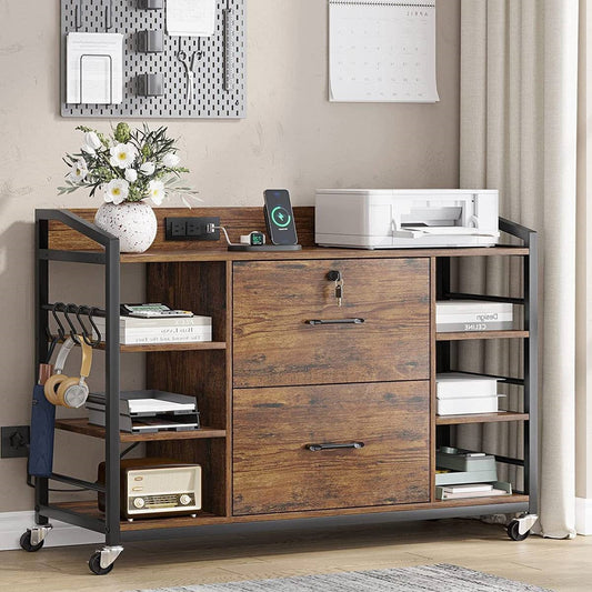 Brown Printer Stand Bookcase Power Station Mobile Office File Cabinet - Tampa Home & Garden Store
