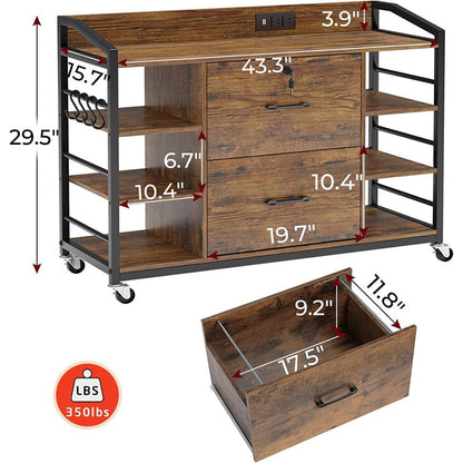 Brown Printer Stand Bookcase Power Station Mobile Office File Cabinet - Tampa Home & Garden Store