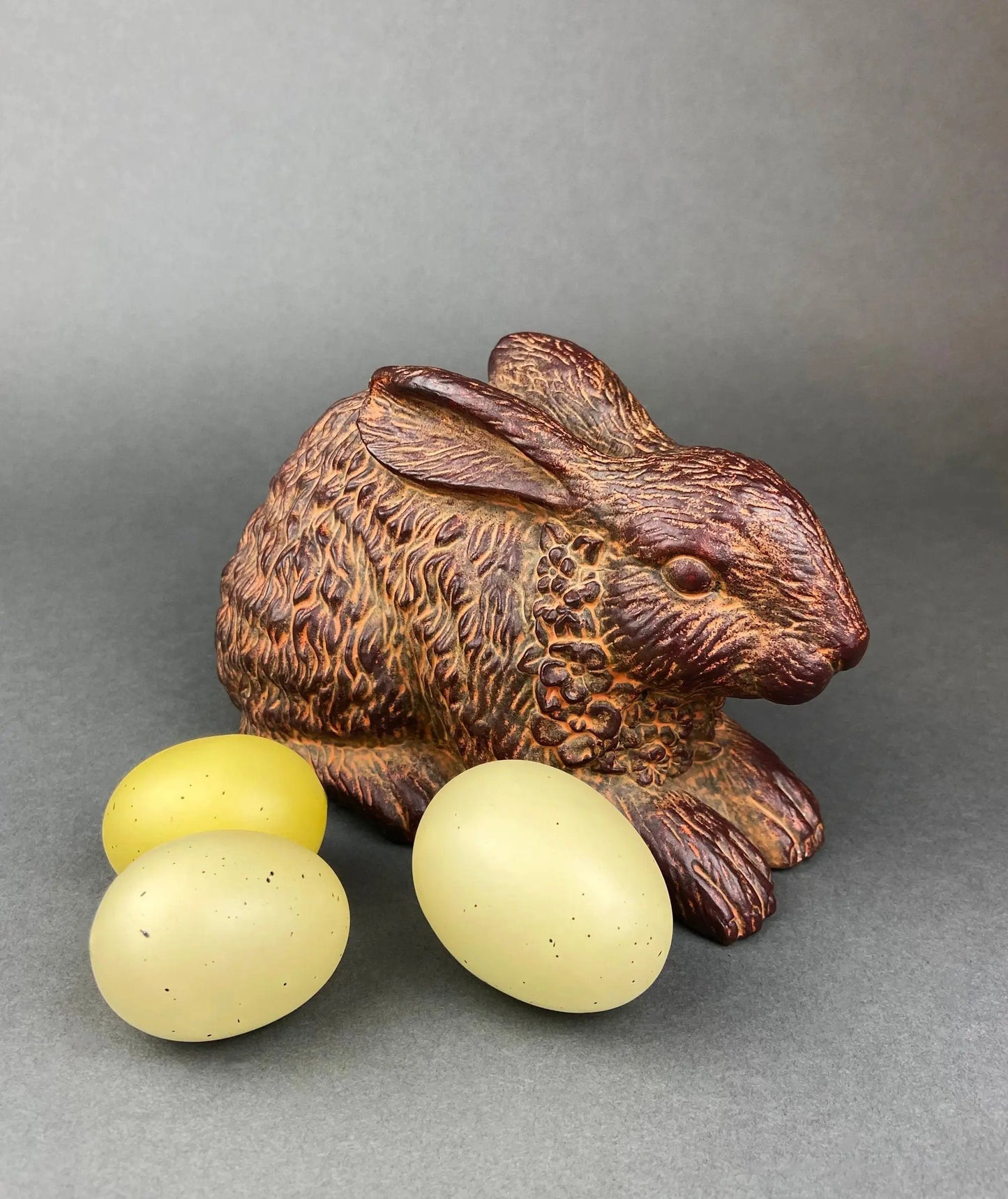 Brown Rabbit/Bunny Figurine. Chocolate Bunny with Flower Wreath. Easter/Spring Celebration. - Tampa Home & Garden Store