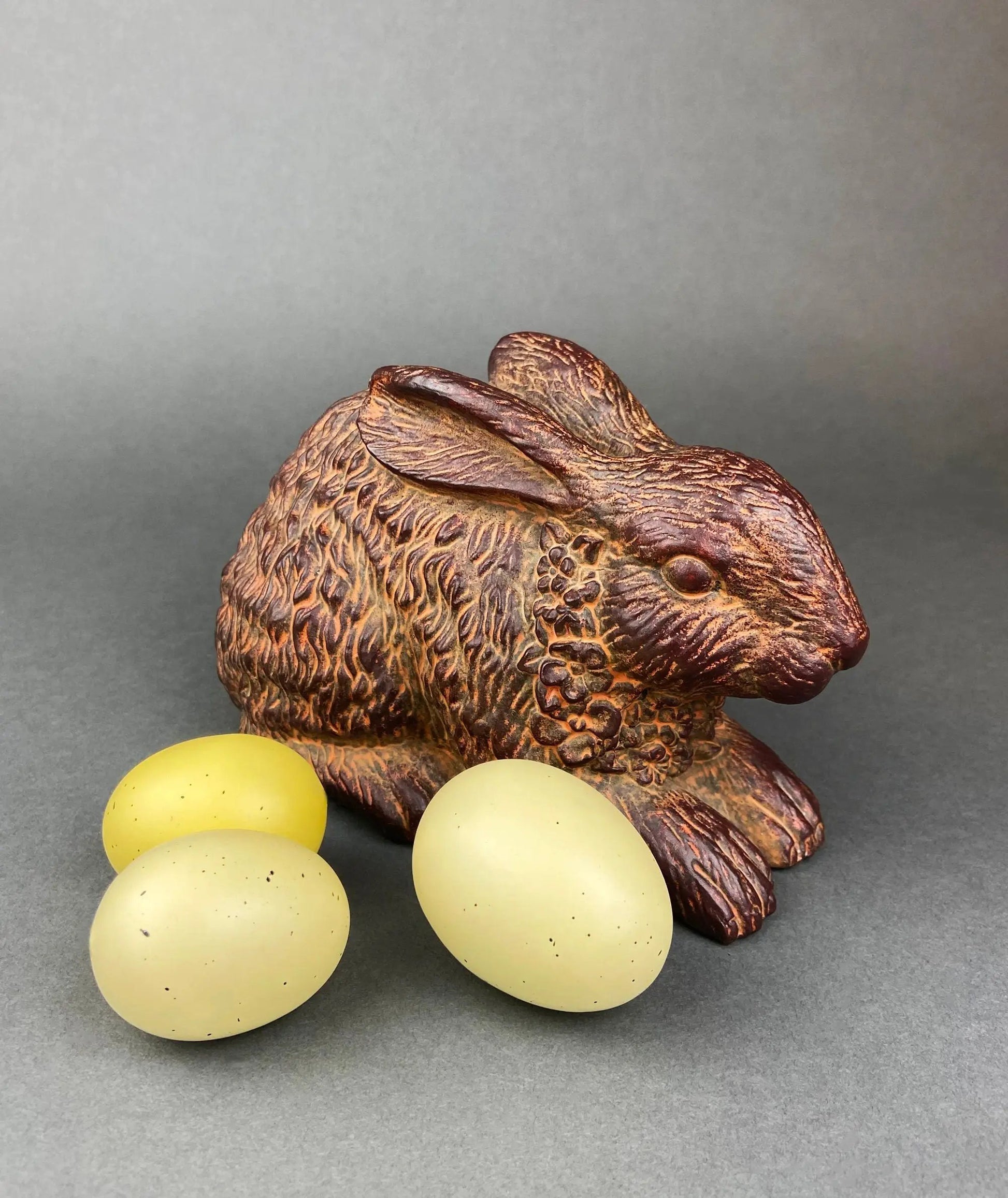 Brown Rabbit/Bunny Figurine. Chocolate Bunny with Flower Wreath. Easter/Spring Celebration. - Tampa Home & Garden Store