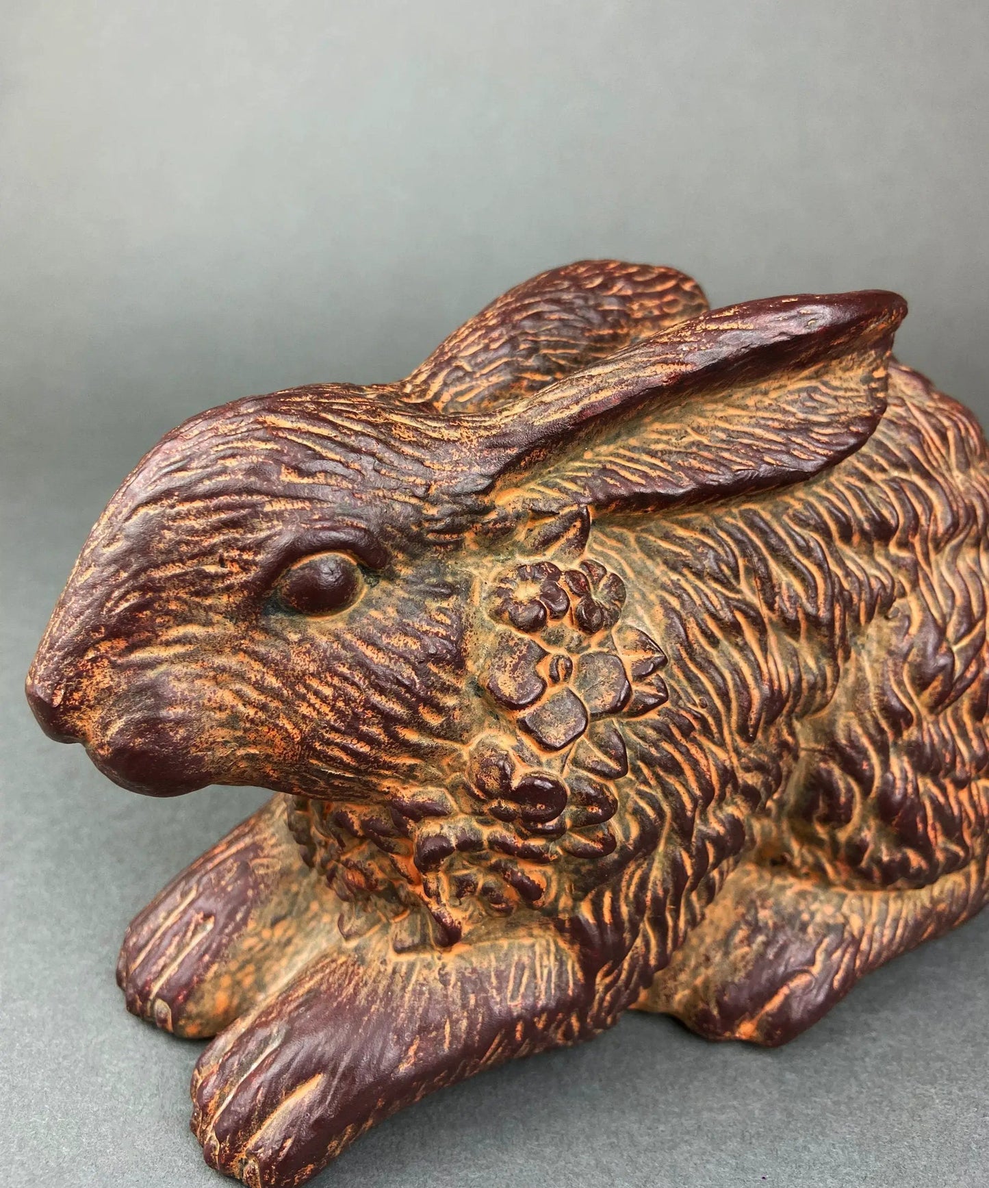 Brown Rabbit/Bunny Figurine. Chocolate Bunny with Flower Wreath. Easter/Spring Celebration. - Tampa Home & Garden Store