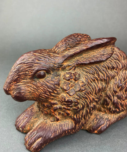 Brown Rabbit/Bunny Figurine. Chocolate Bunny with Flower Wreath. Easter/Spring Celebration. - Tampa Home & Garden Store