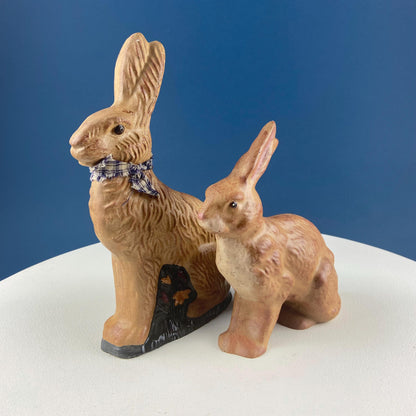 Brown Rustic Bunny Rabbit Figurine with Plead Bow. Hand-Painted Easter Display. Spring Celebration. Modern Farmhouse. Dining Room Decor. - Tampa Home & Garden Store